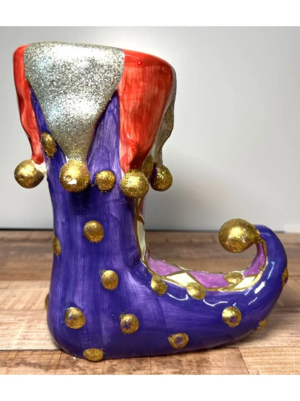 Christmas Whimsical Hand-Painted Ceramic Elf Boot Decorative